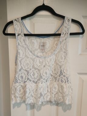NWT Maeve Sz M Anthropologie Lace Blue Striped Bandeau Babydoll Top Reg $88
